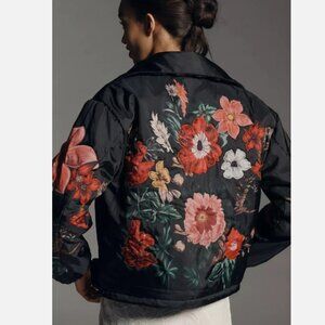 Anthropologie The Dahlia Floral Bomber Jacket Coat Black Size S NWT Small